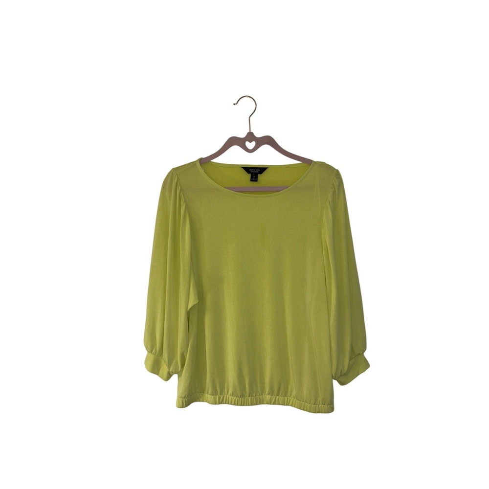 Simply Vera Vera Wang Neon Lime Green Puff Sleeve Blouson Top Womens Medium